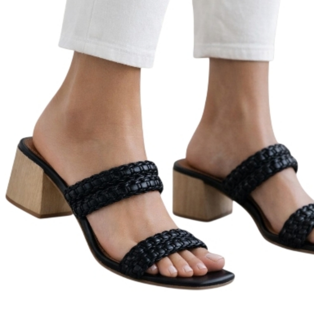 DV Dolce Vita Santana Woven Block Heel Memory Foam Slip‎ On Sandals
